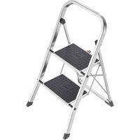 Hailo K70 Folding Step Stool With Large Steel Step - 2 Step, Silver
