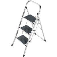 Hailo K70 Folding Step Stool With Large Steel Step - 3 Step, Silver