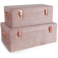 Beautify Set Of 2 Pink Velvet Storage Trunks, Pink