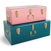 Beautify Set Of 2 Teal & Pink Metal Storage Trunks, Pink