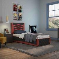 Slumberworx Galaxy Ottoman Storage Led Lights Headboard Gaming Faux Leather Single Bed Frame - Black And Red, Black
