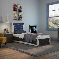 Slumberworx Galaxy Ottoman Storage Led Lights Headboard Gaming Faux Leather Single Bed Frame - Black And White, Black