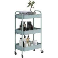 Homcom 3 Tier Rolling Utility Cart With 3 Mesh Baskets, Light Blue, Blue