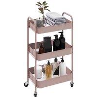 Homcom 3 Tier Rolling Utility Cart With 3 Mesh Baskets, Pink, Pink