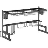 Homcom Over The Sink Dish Drainer Rack, 2 Tier Dish Rack For Kitchen, Black, Black