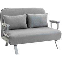 Homcom Fabric Convertible 2 Seater Sofa Bed W/ 2 Pillows, Light Grey, Grey