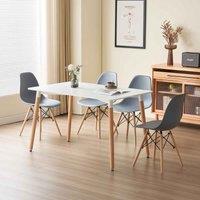 SleepOn Daisy 5 Piece Dining Set With White Wooden Top And 4 Grey Chairs With Metal Detailing, White