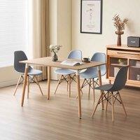 SleepOn Daisy 5 Piece Dining Set With Oak Wooden Top And 4 Grey Chairs With Metal Detailing, Brown