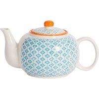 Nicola Spring Hand-printed Teapot - 820Ml - Blue, Orange