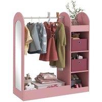 Aiyaplay Kids Cloth Rail With Storage Shelf, Boxes, Mirror For Bedroom, Pink, Pink