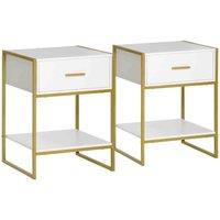 Homcom Modern Bedside Table Set Of 2 Side Table Shelf Drawer Bedroom, White