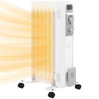 Homcom 1500W 7 Fin Oil Filled Heater Radiator For Home, White, White