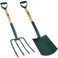 Hilka 2 pce Carbon Steel Digging Spade & Fork, Green