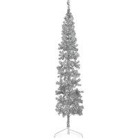 Vidaxl Slim Artificial Half Christmas Tree With Stand Silver 210 Cm, Silver