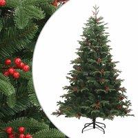 Vidaxl Artificial Hinged Christmas Tree With Cones And Berries 210 Cm, Green