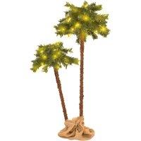 vidaXL Artificial Double Palm Tree with LEDs 125 cm&210 cm, Green