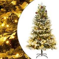 vidaXL Christmas Tree with LEDs&Pine Cones Green 225 cm PVC&PE, Green
