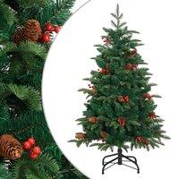 Vidaxl Artificial Hinged Christmas Tree With Cones And Berries 150 Cm, Green