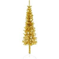 Vidaxl Slim Artificial Half Christmas Tree With Stand Gold 150 Cm, Gold