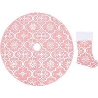Vidaxl Lux Christmas Tree Skirt With Sock Pink 122 Cm Fabric, Pink