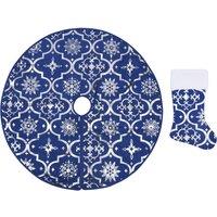 Vidaxl Lux Christmas Tree Skirt With Sock Blue 122 Cm Fabric, Blue