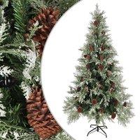 Vidaxl Christmas Tree With Pine Cones Green And White 225 Cm Pvc&pe, Green