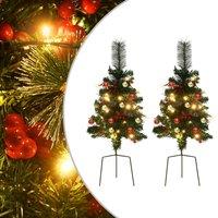 vidaXL Artificial Pathway Christmas Trees with LEDs 2 pcs 76 cm PVC, Green