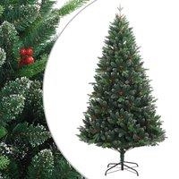 Vidaxl Artificial Hinged Christmas Tree With Red Berries 210 Cm, Green
