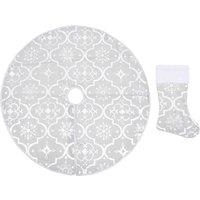 Vidaxl Lux Christmas Tree Skirt With Sock White 122 Cm Fabric, White