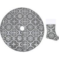 Vidaxl Lux Christmas Tree Skirt With Sock Grey 150 Cm Fabric, Grey
