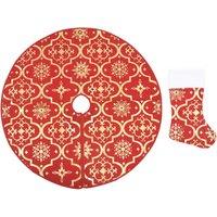 Vidaxl Lux Christmas Tree Skirt With Sock Red 122 Cm Fabric, Red