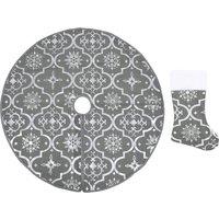 Vidaxl Lux Christmas Tree Skirt With Sock Grey 90 Cm Fabric, Grey