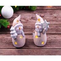 St Helens Ceramic Light Up Snowmen - Pair, White