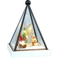 Xmas Haus Triangle Hurricane Glass Holder With Light Up Festive Gonk Scene Battery Operated, White