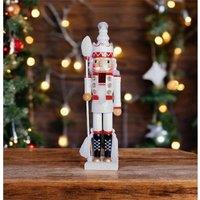 St Helens 40Cm Glitter Nutcracker Soldier - White, White
