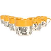 Nicola Spring Ceramic Dipped Dash Coffee Mugs - 475Ml - Mustard - Pack Of 6, Yellow