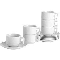 Argon Tableware 12 Piece Classic White Stacking Teacup& Saucer Set - 200Ml, White