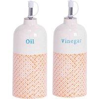 Nicola Spring 2 Piece Hand-printed Oil& Vinegar Pourer Bottles Set - 500Ml - Orange, Orange