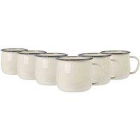 Argon Tableware Coloured Enamel Belly Mugs - 375Ml - Cream/Grey - Pack Of 6, Cream