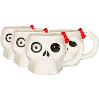 Fax Potato Halloween Stoneware Skull Mugs - 750Ml - Pack Of 4, White