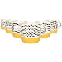 Nicola Spring Ceramic Dipped Dots Coffee Mugs - 385Ml - Mustard - Pack Of 6, Yellow