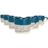 Nicola Spring Ceramic Dipped Dash Coffee Mugs - 475Ml - Blue - Pack Of 6, Blue