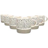 Nicola Spring Ceramic Dipped Dots Coffee Mugs - 385Ml - Grey - Pack Of 6, Grey