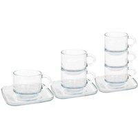 LAV 12Pc Cozy Stacking Glass Espresso Cups& Saucers Set - 90Ml, Clear