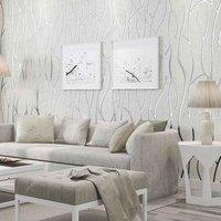 Garden Sanctuary 3D Stripe Non Woven Wallpaper Roll 950Cm X 53Cm - White, Grey