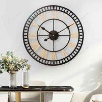 Garden Sanctuary 80Cm Decorative Metal Roman Numeral Skeleton Wall Clock - Black Gold, Black
