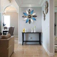 Garden Sanctuary 55Cm Leaf-shaped Novelty Large Silent Metal Wall Clock, Blue