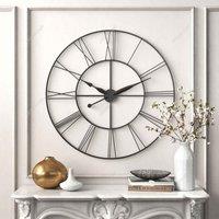 Garden Sanctuary 60Cm Decorative Metal Roman Numeral Skeleton Wall Clock, Black