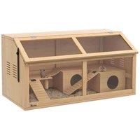 PawHut Wooden Hamster Cage for Gerbils w/ Suspension Bridge, Ladders, Nature, Brown