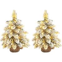 HOMCOM 2 Piece Mini Artificial Christmas Trees Flocked Tabletop Xmas Trees, Green